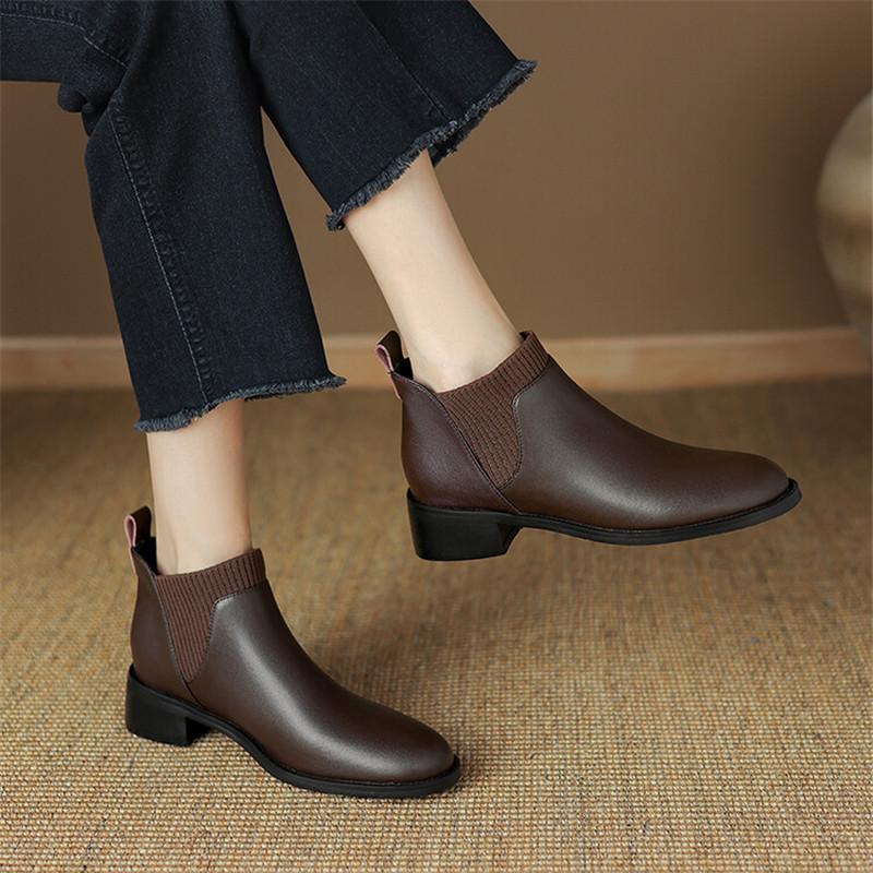 Fashion New Autumn Winter Women's Boots Split Leather Ankle Boot Fashion Boots for Women Round Toe Chunky Heels Shoes Zapatos De Mujer