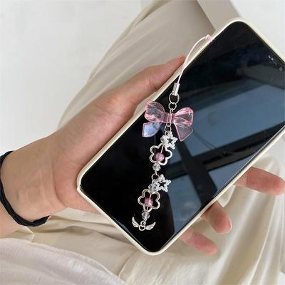Tatlı Pembe Ilmek Kalp Telefon Zincirleri Kız Sevimli Çiçek Yıldız Telefon Askısı Y2K Cep Telefonu Boyunluklar Anahtarlık