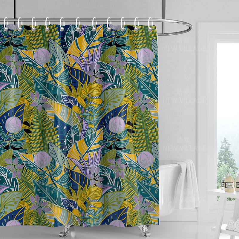 Home shower curtains bathroom Decora waterproof fabric non-slip bathmat water absorption curtain Modern nordic simple plant