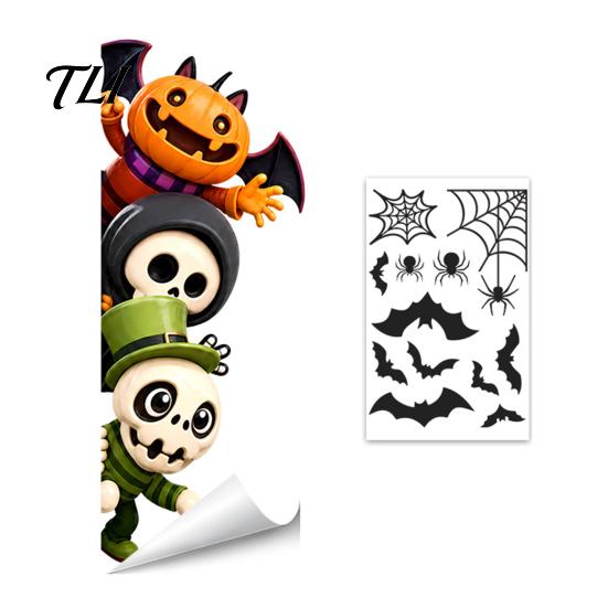 Easy Apply Glass Clings Halloween Window Clings, Pumpkins Skeletons Ghosts And Bats Print Decorative Decals, Electrostatic PVC Static