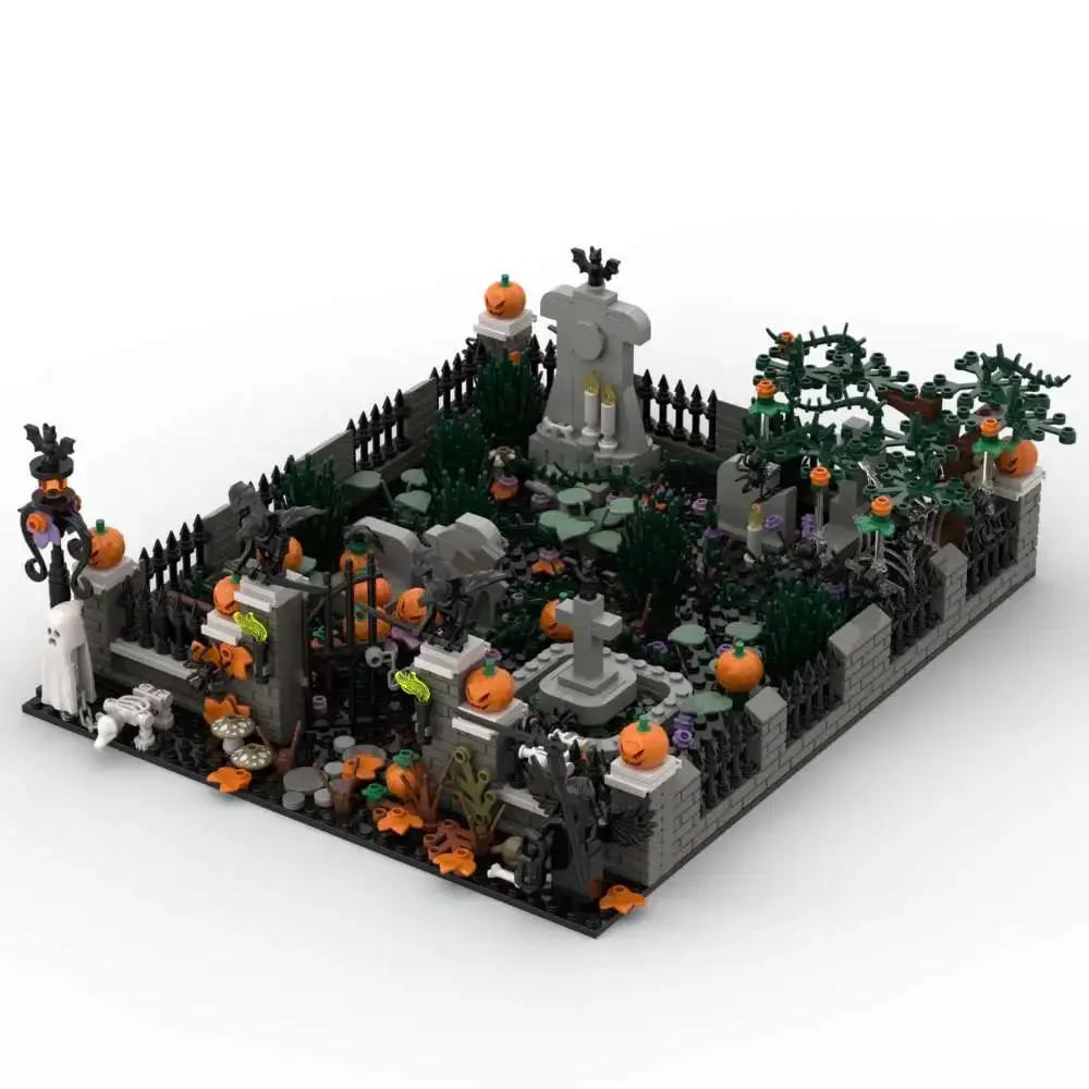 MOC Halloween Haunted House Building Block Toy Set DIY Assembly Horror Cemetery Scene Building Combination Party Decoration Gift