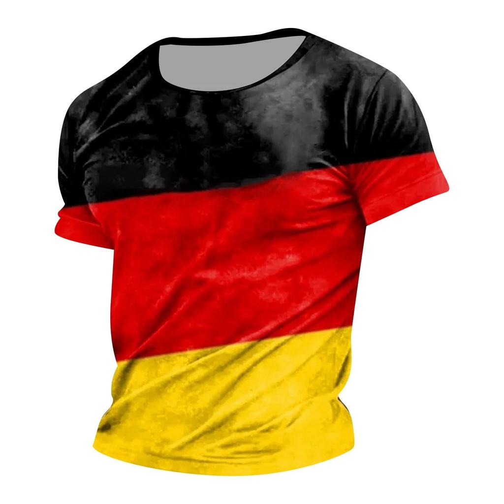 Short Sleeve Crew Neck T Shirt with Flag Inspired Print Lightweight Breathable Casual Top for Men and Women