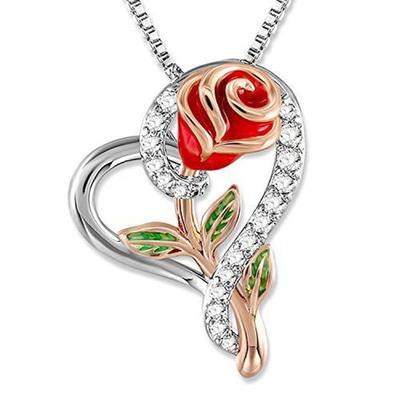 Diamond-encrusted Heart-shaped Rose Necklace and Exquisite Collarbone Chain Valentine's Day Gift