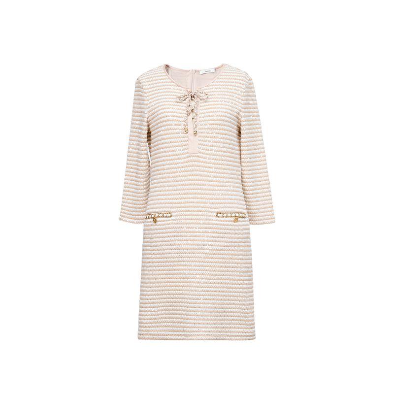 

Blacknini Water Wave Light Sequin Gold Buckle Ch Classic Style Hooded Knitting Stripes round Neck Cardigan/Dress Seven-point sleeve Dress((In Stock)) M