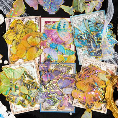 30 stuks Bronzing PET Vlinderstickers Kleurrijke Chique Laser Sticker voor Reis Bullet Scrapbooking