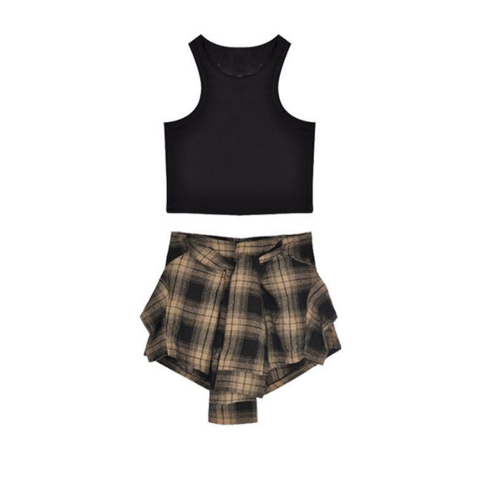 2024 Spring/Summer Retro Hong Kong Style Plaid Irregular A-Line Skirt Shorts