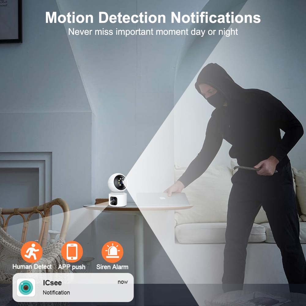 4MP Baby Monitor Dual-Linse Sicherheitschutz Mutter Kinder Wifi Kamera Innen Mini PTZ IP Videoüberwachung ICsee