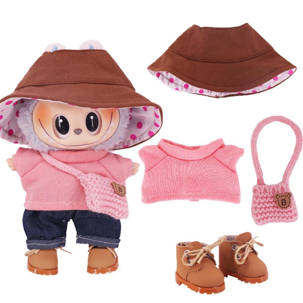 

1 set Fisherman s Hat 17cm Labubu Pendant Clothes Labubu Doll s Clothes Set Cotton Doll Accessories style 6