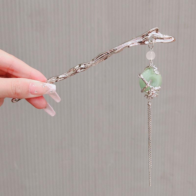 Jade Pendant Hairpin - Modern Chinese Style with Tassel, Elegant Updo Accessory, Perfect for Hanfu