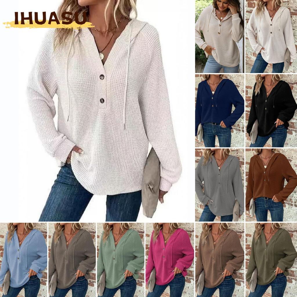 IHUASU Women's Fashion Casual Solid Color Print Long Sleeve Hooded Hoodies & Sweatshirts Unique design