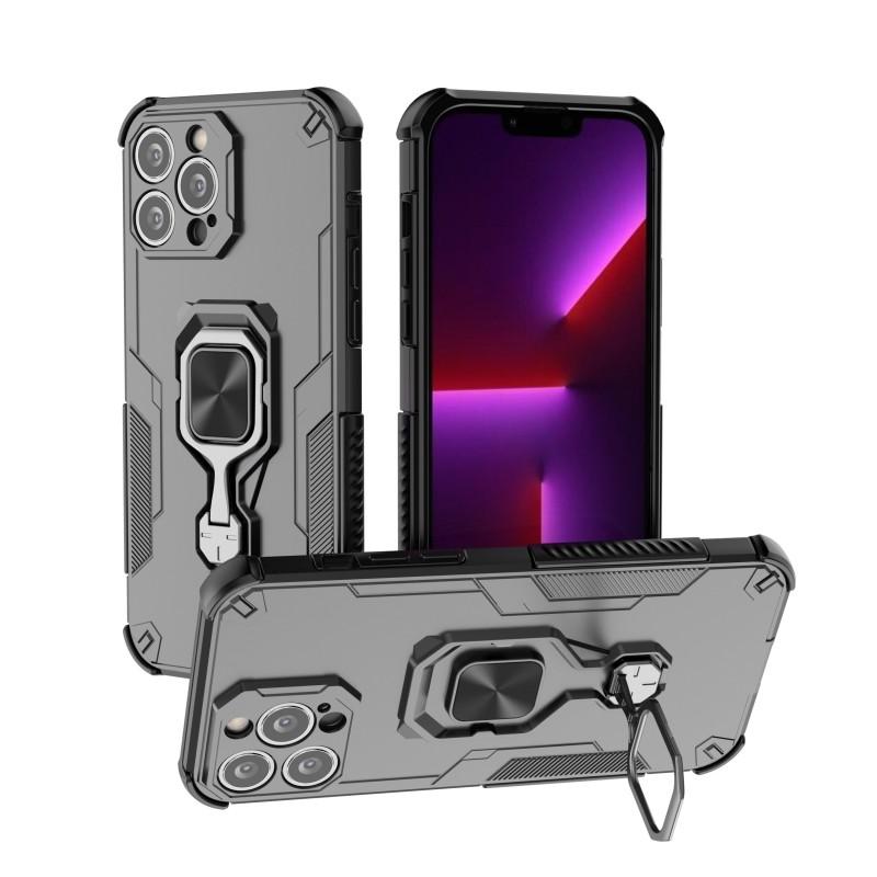 For iPhone 13 Pro 6.1 inch Phone Case WANLONFENG PC TPU Back Cover Kickstand with Tempered Glass