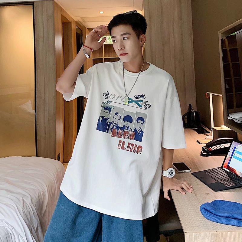 2024 Summer Short Sleeved T-Shirt For Men'S Trendy Five Inch Sleeve Versatile Casual Loose Student Half Sleeved T-Shirt Daily Fashion Printed Top