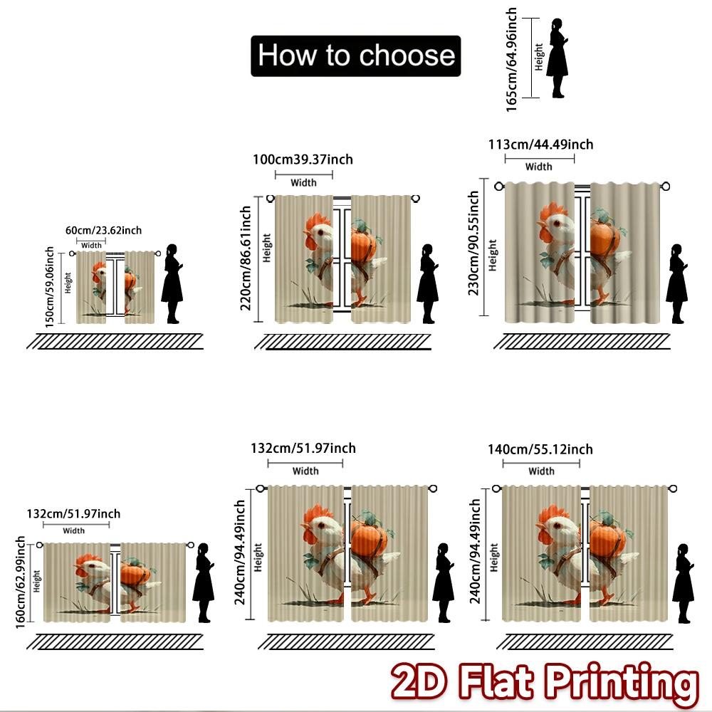 2D flat printing 2pcs Party Curtains Cute Chicken Carrying Pumpkin Digital Printed Polyester Drapes Festive Curtains Perfect for