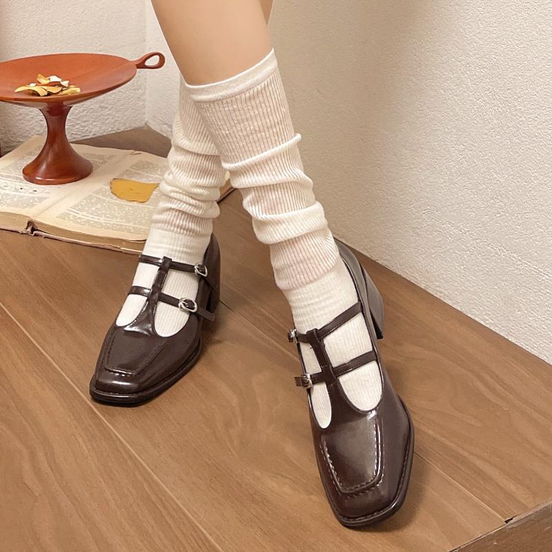 Fashion 2025 New Style Spring Autumn Women Double Buckle  Shoes Leather Square Head Square Heel Solid  Women's Shoes Zapatos Mujer