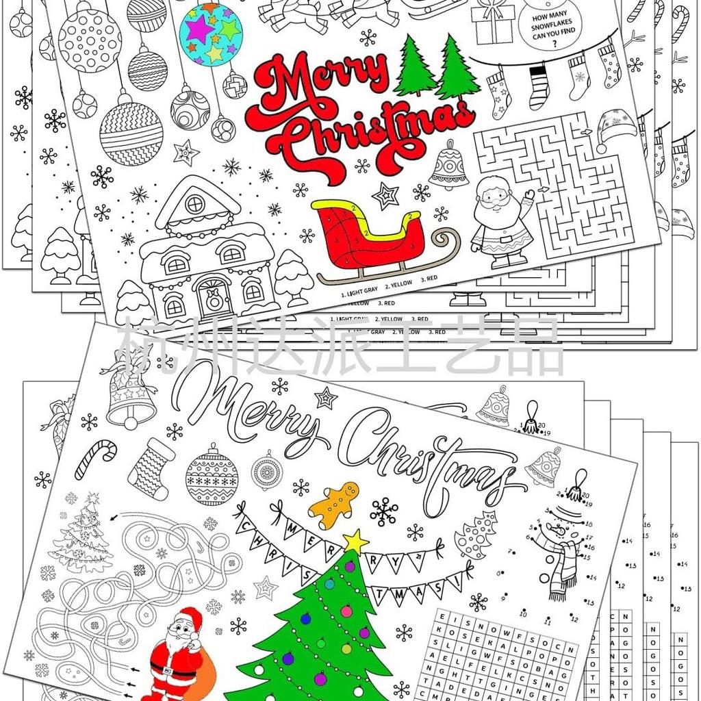 Weihnachts-Graffiti-Karten, Weihnachtsdekorationen, Ausmal-Papier-Platzsets für Kinder, Malbücher für Kinder