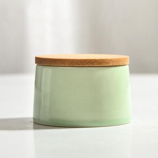 Ceramic Tea Canister with Bamboo Lid Airtight Tea Herb Storage Jar 20g Capacity Spice Box Case Organizer for Coffee Beans Cosmetics