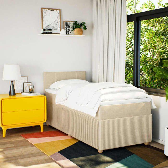 VidaXL Slat Bed Base with Mattress Cream 90x200 Cm Fabric 3287344