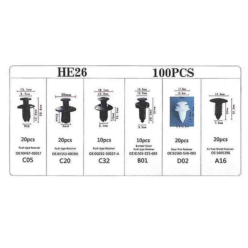 Auto Fastener Clip Mixed Car Body Push Retainer Pin Rivet Bumper Door Trim Panel Fastener Kit Car Clip 100 Box /Bag packaging