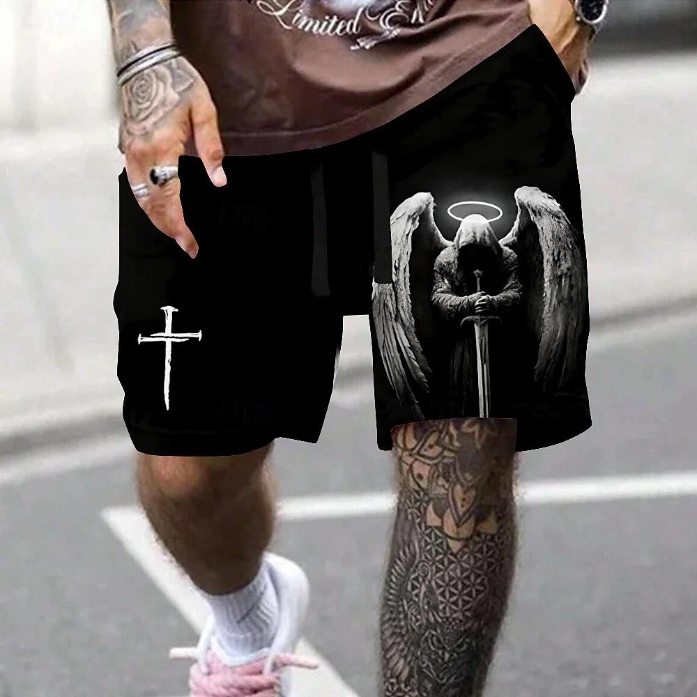 Boxing Shorts Pants 3D Print Fighting Training Retro Cross Angel Knight God Unisex Men Women Quick Dry Fitness Gym Sport Workout Casual Streetwear