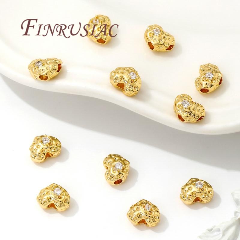 18K Gold Plated Beads Separators Brass Heart Spacer Bead For Bracelets Accessories DIY Jewelry Making Supplies Metal Beads