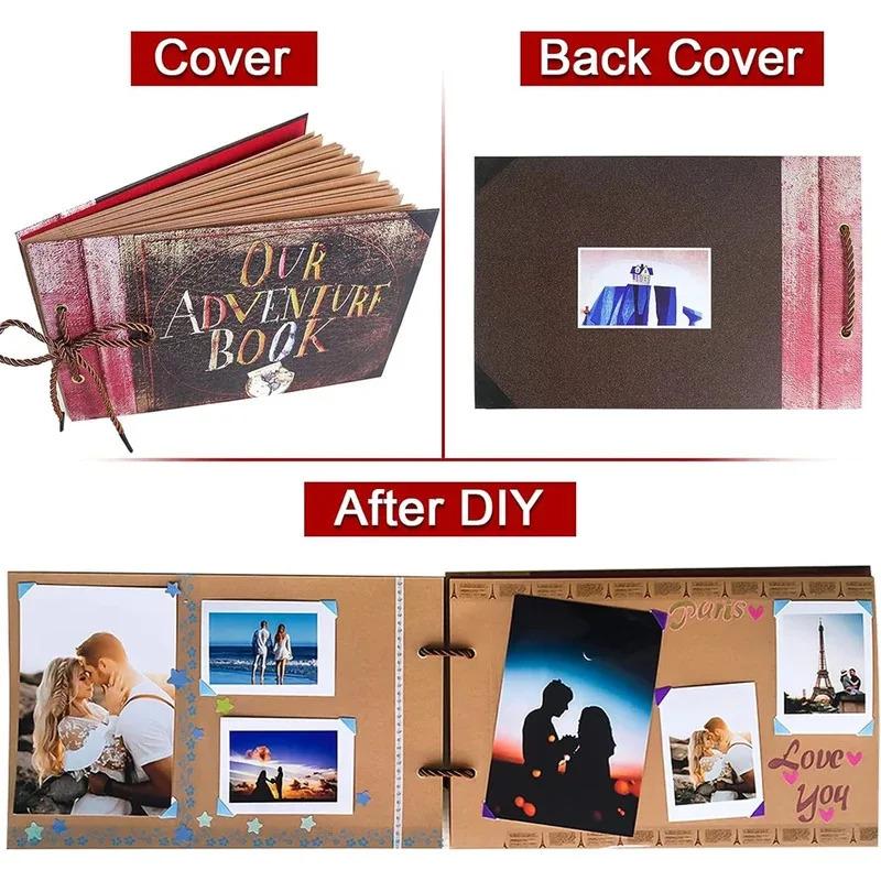 Handcrafted Scrapbook Adventure Book - DIY Lanyard Photo Album Adventure Book Album Paste-Style Creative Vintage Photo Album