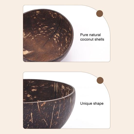 Coconut Bowl with Wood Spoon Natural Dinnerware Handmade Food Safe Bowl for Oatmeal