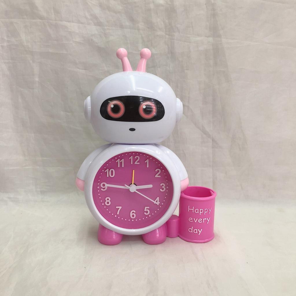 Cute children's small alarm clock robot desktop with pen holder children's bedside wake up cartoon small alarm clock student