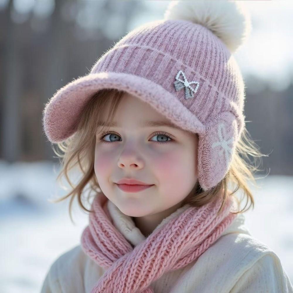 Adjustable Kids Baseball Cap Thickened Beanie Cap Cute Knitted Hat With Brim Winter