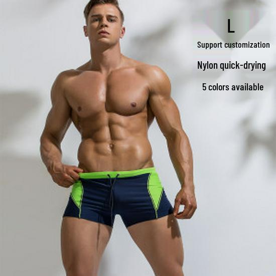 New Men's High-End Quick-Dry Plus Size Double-Layer Tie-Up Swim Trunks