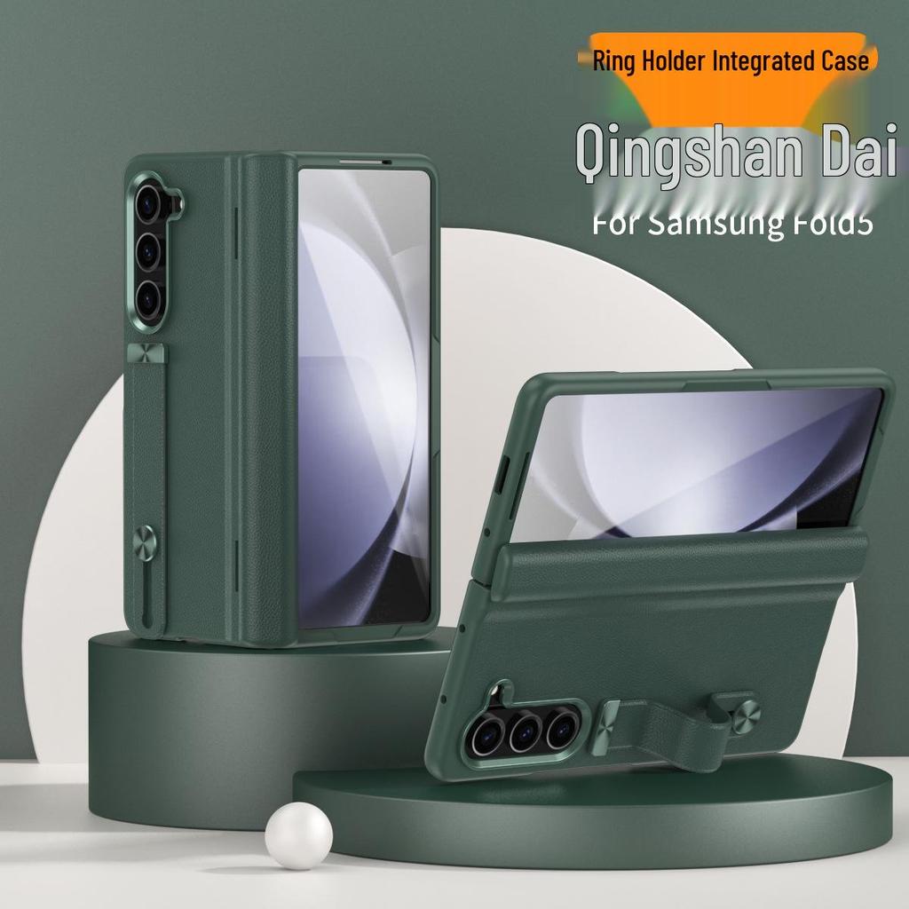 Samsung Fold6 Case with Stand: Protective PC Shell, Integrated Leather, Wrist Strap