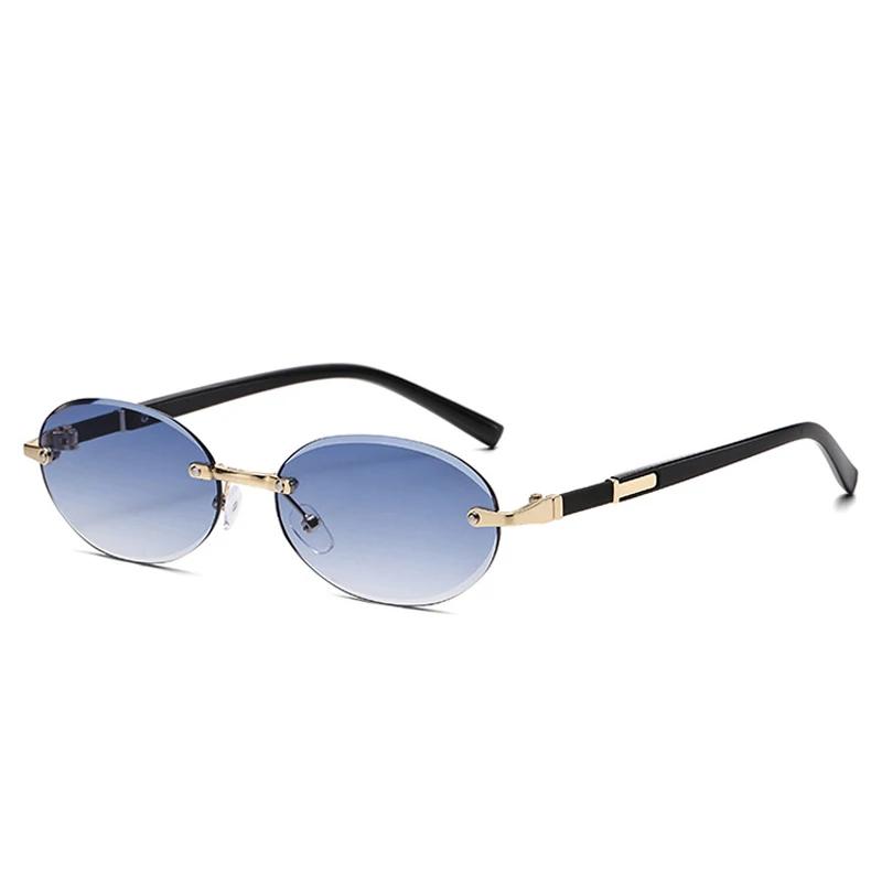 Retro Oval Women Sunglasses Brand Designer Rimless Clear Ocean Gradient Lens Shades UV400 Men Sun Glasses Lentes  Mujer
