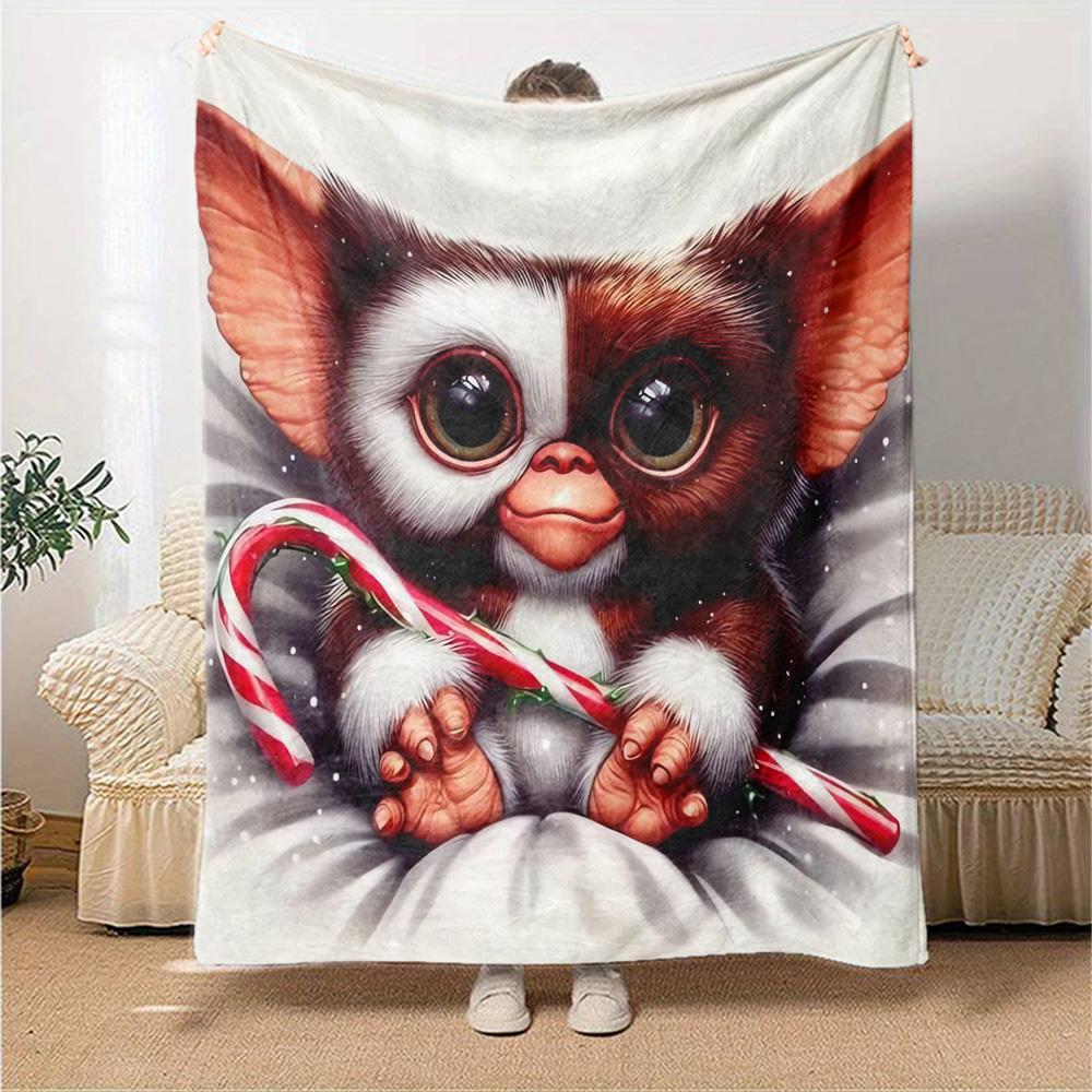 Christmas Giz-mo Candy Cane Flannel Blanket, Soft Polyester, Modern Design, All-Season for Camping, Travel, Gifts for holidays or birthdays