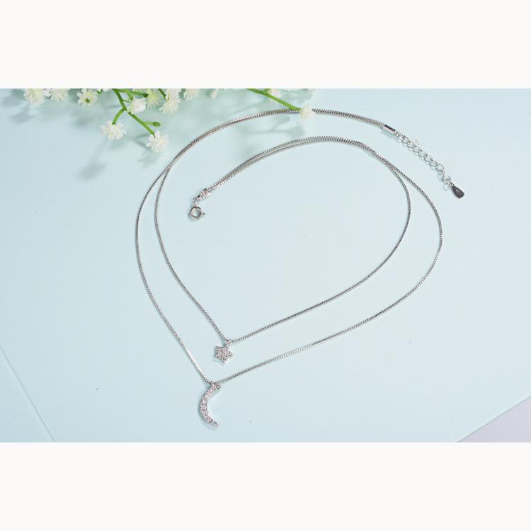 Star Moon Pendant Female Double Short Necklace Collarbone Chain Necklace Jewelry Romantic Valentine's Day Gifts for Girlfriends