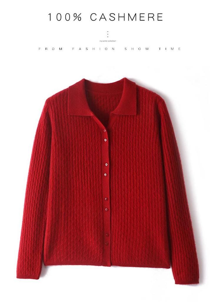 Women's Polo Neck Cashmere Sweater Cardigan - Autumn/Winter Fashionable, Versatile, Warm Knitwear.