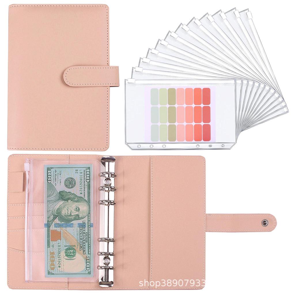 Macaron A6 Leather Zipper Binder Planner with PU Cash Budget Notebook