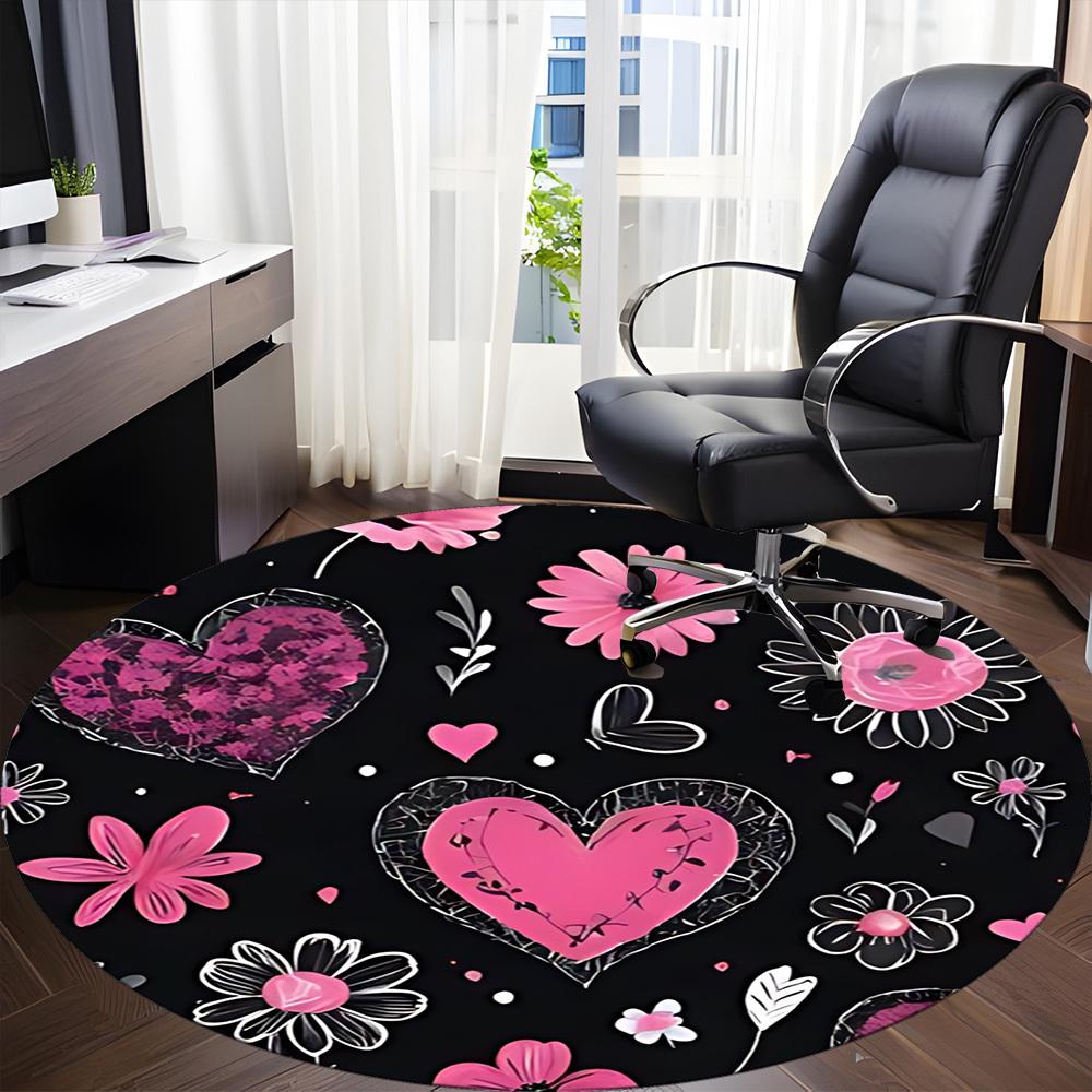 1pc Heart FlowersChair Carpet for Office, Indoor Non-Slip Washable Polyester Fiber Carpet, Mat For Office, Machine Washable
