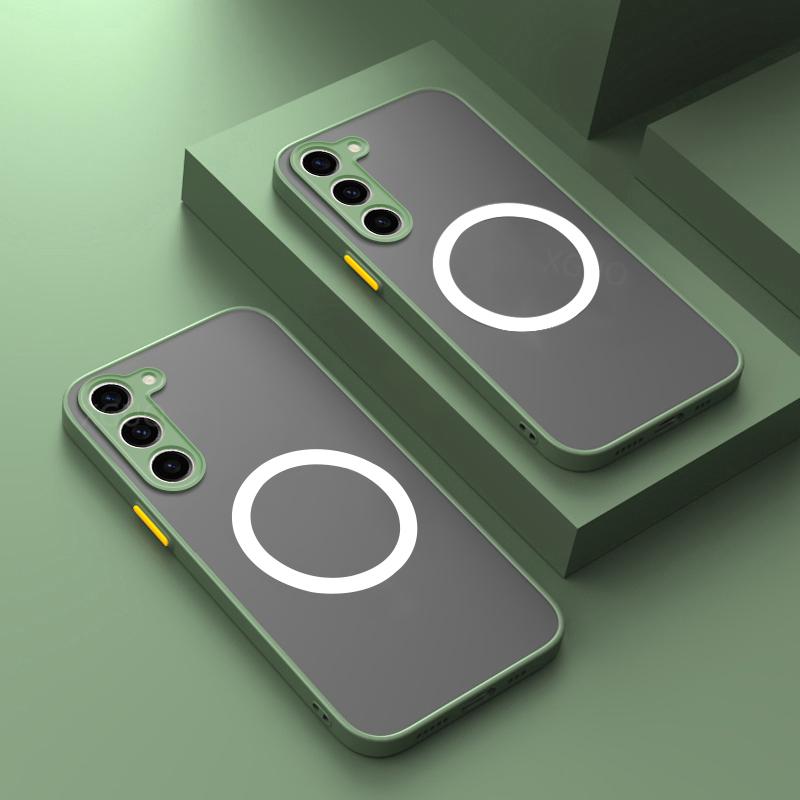Matt Magnetisk For Samsung Galaxy S25 S24 S23 S22 S21 S20 Ultra Plus FE A54 A53 A13 Note 20 10 5G Deksel Trådløs Lading Deksel