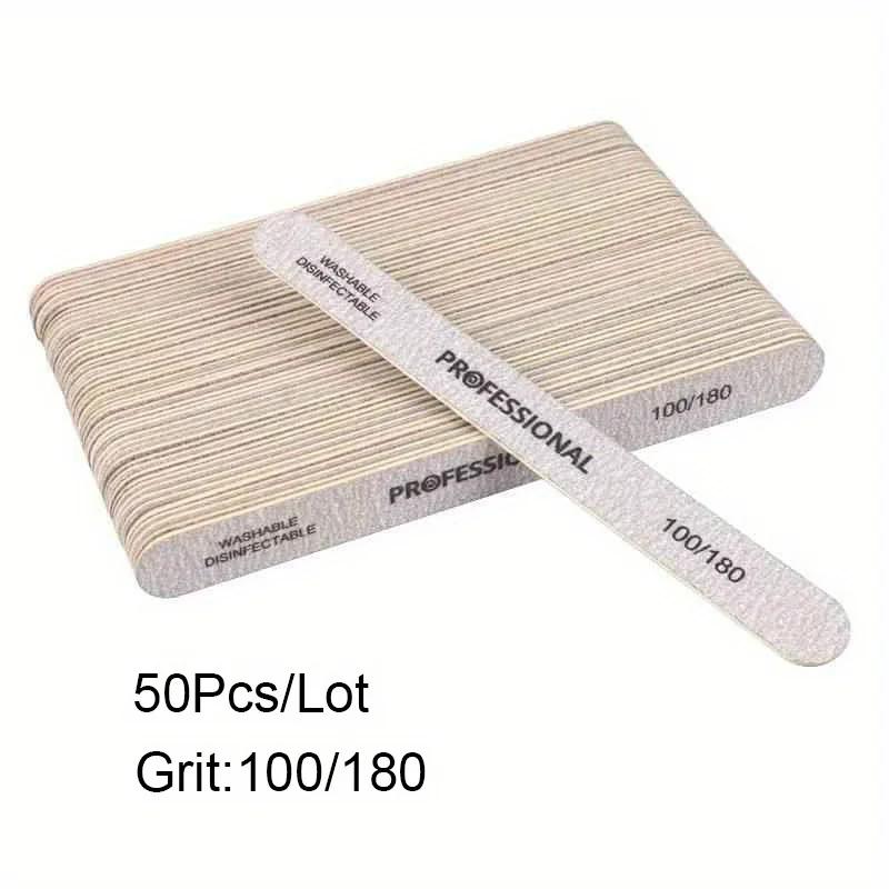 50Pcs Nail File 100/180 Wooden Sanding Buffer Block Pedicure Manicure UV Gel Nail Polish Pro Files Artificial tips