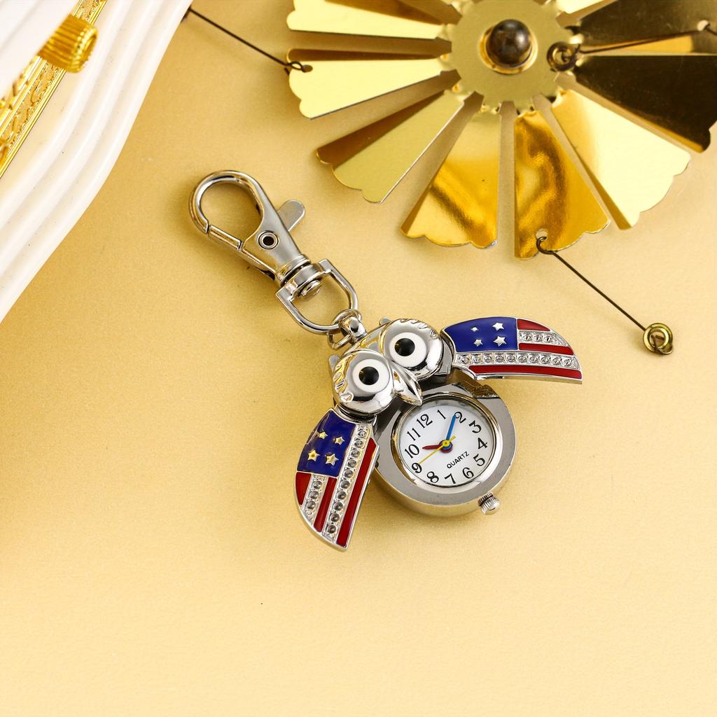 Cartoon Owl Keychain Watch Hanging Watch Vintage White Steel Drop Glue Openable Owl Cartoon Neck Chain Watch Watch