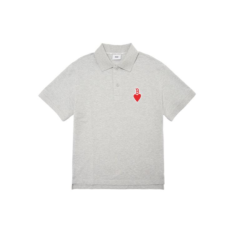 MLB Base Logo Polo Shirts Men s Gray Polo Collar Moderate Straight Fit 3LPQH1023-43MGS XL