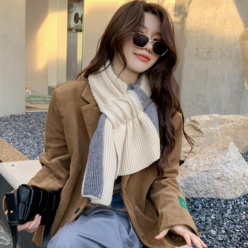Korean Style Fashionable Casual Color-Blocked Thick Warm Long Scarf For Women