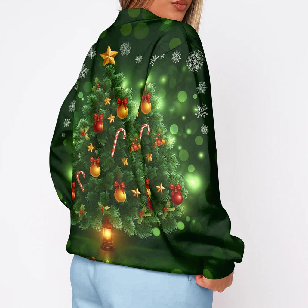 Women's Trendy Christmas Print Crewneck Sweatshirt Lightweight Casual Pullover Top