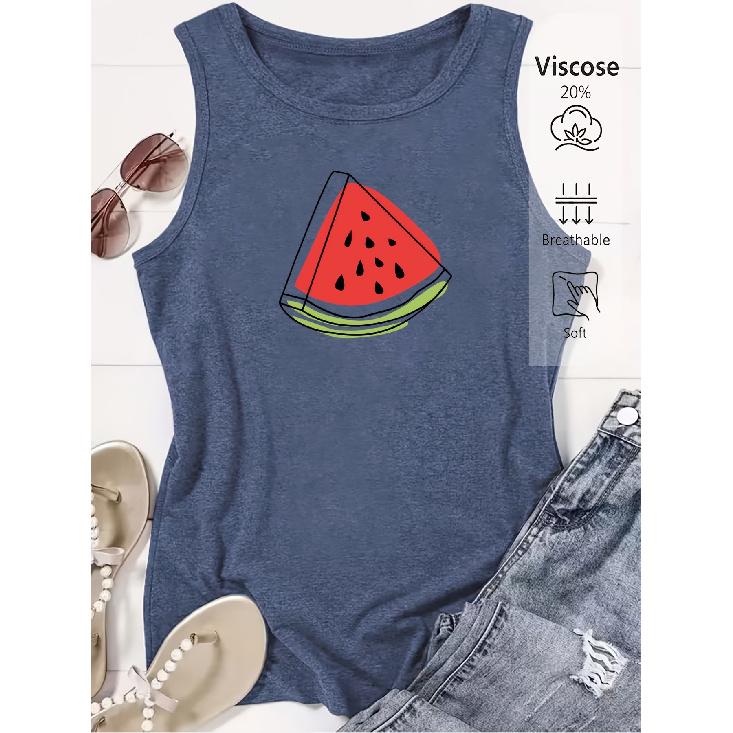 Elegant Vest for Women Simple watermelon slice print casual loose summer tank top Fashionable, unique, and refreshing, suitable for commuting,