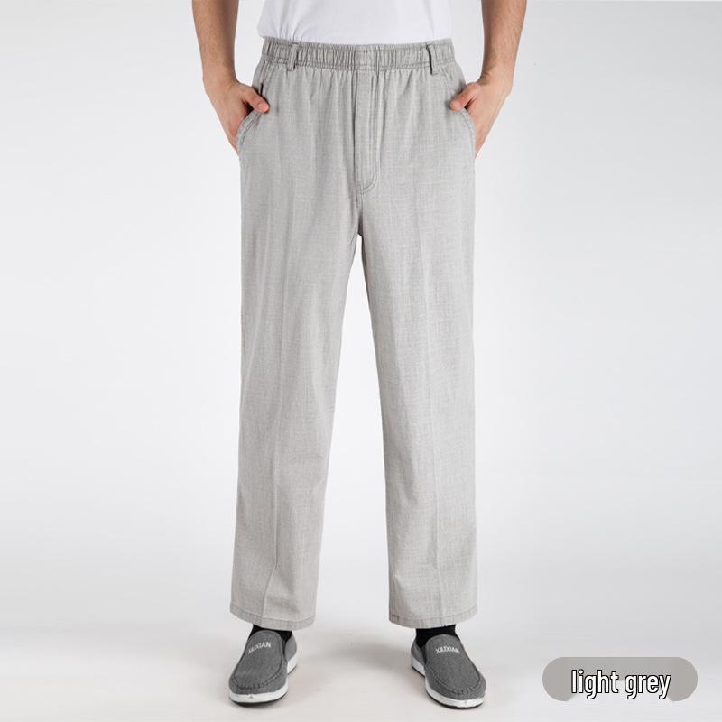 Men's High-Waist Loose Cotton Linen Straight Pants