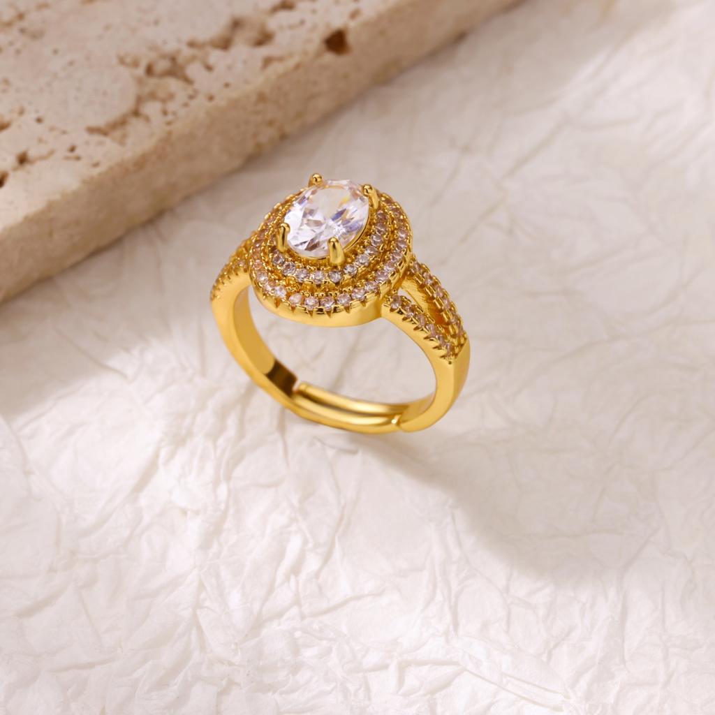 Luxuriöse vergoldete Edelstahl Geometrie Ringe für Damen Herren Offener verstellbarer Charm Fingerring Hochzeitsparty Mode Zirkon