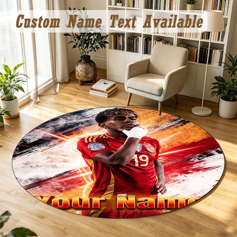 Alfombra Redonda Nombre Personalizado Patrón Lamine Yamal Alfombra Antideslizante Decoración de Suelo para el Hogar