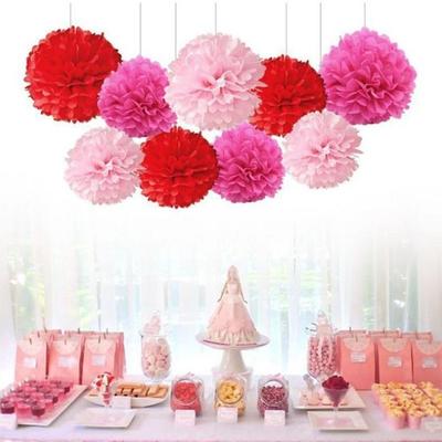 9Pcs/Pack DIY Craft Tissue Paper Flower Romantic Flower Balls Decorative Garland Pink Color Paper Flower Balls Celebration