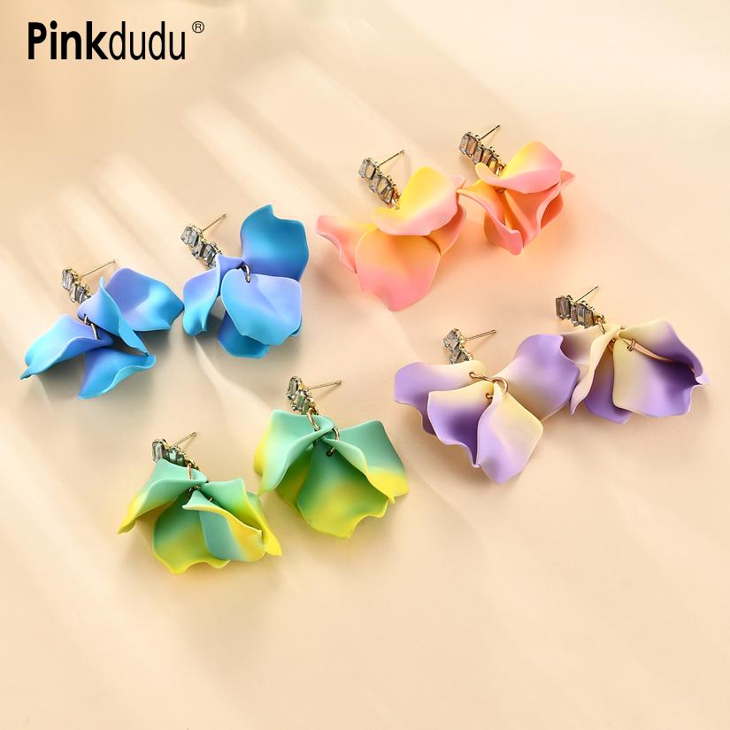 Pinkdudu Candy Color Flower Earrings Exaggerated Sweet Petal Ear Jewelry Tassels Earrings for Women PD2337