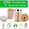 Toothpick Holder, 2000 Count Bamboo Toothpicks with 4 Reusable Toothpick Dispenser, Sturdy Smooth Health Toothpicks for Party, Bar, Olive, Barbecue,