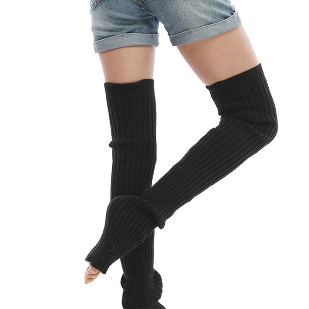 

Women s Wool Leg Warmers & Dance Yoga Performance Socks - Knee Protection & Thickened Warmth Cover 68cm [With Hole] чорний